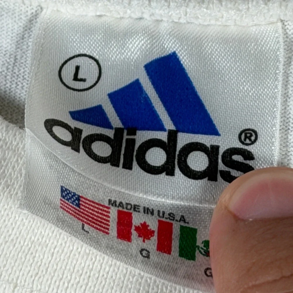 Adidas Vintage 90s Long Sleeve T-Shirt White Black 3 Stripe Made in USA Mens L‎